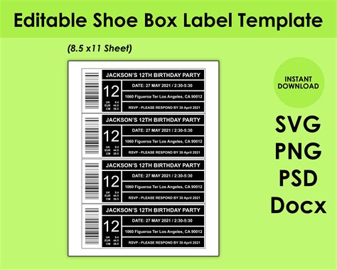 Shoe Box Label Template